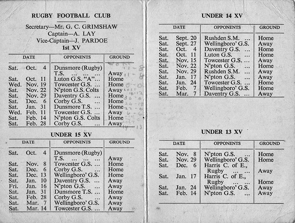 Rugger Fixtures 1958 59 Inner